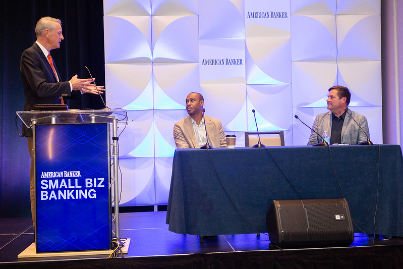 Stu Richards of Bredin, Jamal Miller of Intuit Mailchimp and Rob Parsons of Paychex at the Small Biz Banking conference.